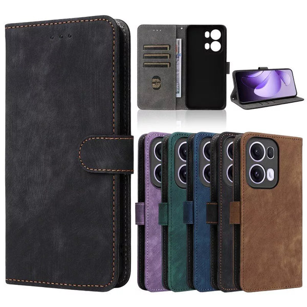For Oppo Reno13 F 5G Matte Leather Wallet Flip Phone Case Cover
