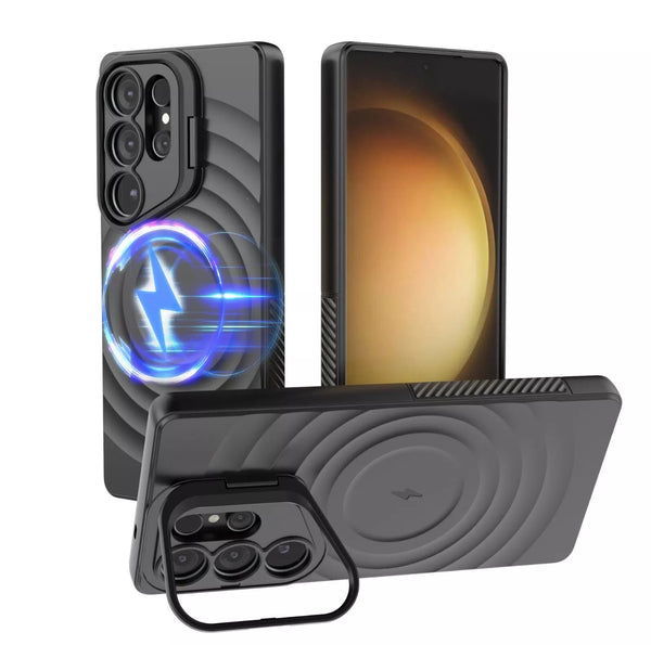 For Samsung Galaxy S25 Ultra 5G Magnetic Soft Silicone Ripple Stand Case Cover