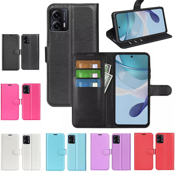 Premium Leather Wallet Case Flip Cover For Motorola Moto G05