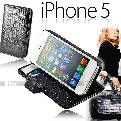Premium BLACK Snake Stand Wallet Leather Case Cover For iPhone 5 5th Gen iPhone5