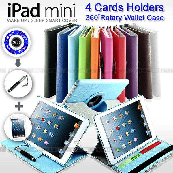 NEW　Premium 360°Rotating Design Wallet Stand Cover Case For New Apple iPad Mini