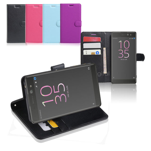 Premium Leather Wallet Case TPU Cover Sony Xperia XZ + Screen Protector