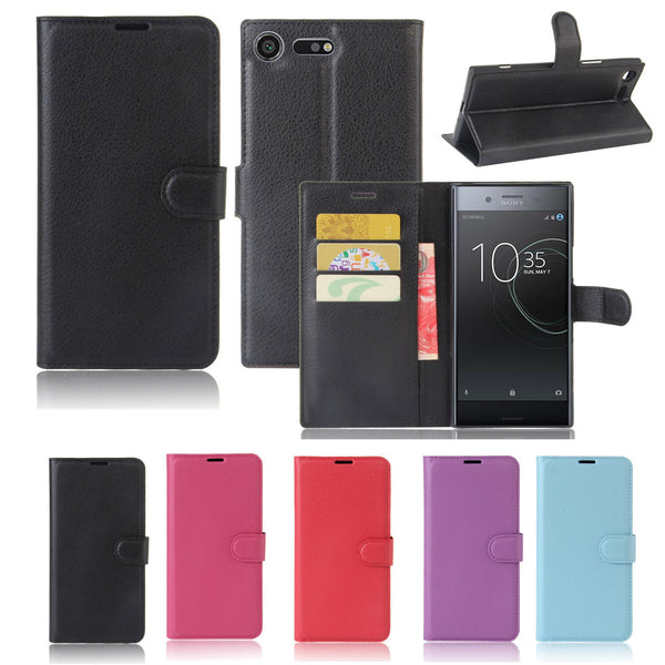Premium Leather Wallet Case TPU Cover Sony Xperia XZ Premium + Screen Protector