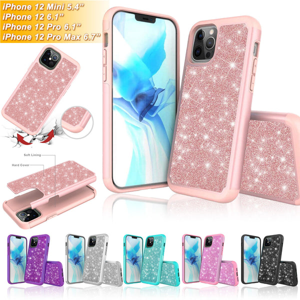 For Apple iPhone 12 Pro max / 12 mini Glitter Rubber Heavy Duty Back Case Cover