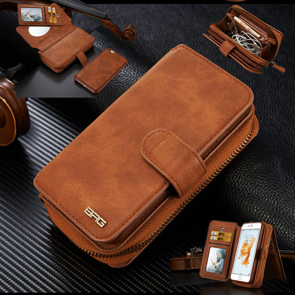 Genuine Leather Purse Wallet Case Cover For iPhone 13 Pro Max & Galaxy S20 Ultra